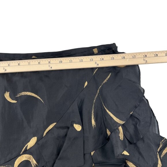 Lauren Ralph Lauren Womens Silk Ruffle Skirt Black/Gold Size 6 - Picture 5 of 6